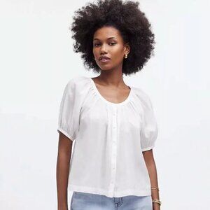 Madewell Puff-Sleeve A-Line Top - Eyelet White - Large
